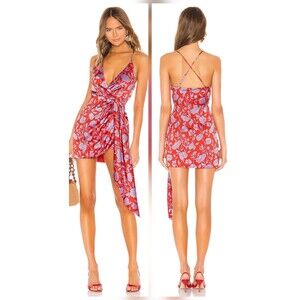 Lovers & Friends Kamala Mini Dress Medium Red Purple Floral Glam Draped